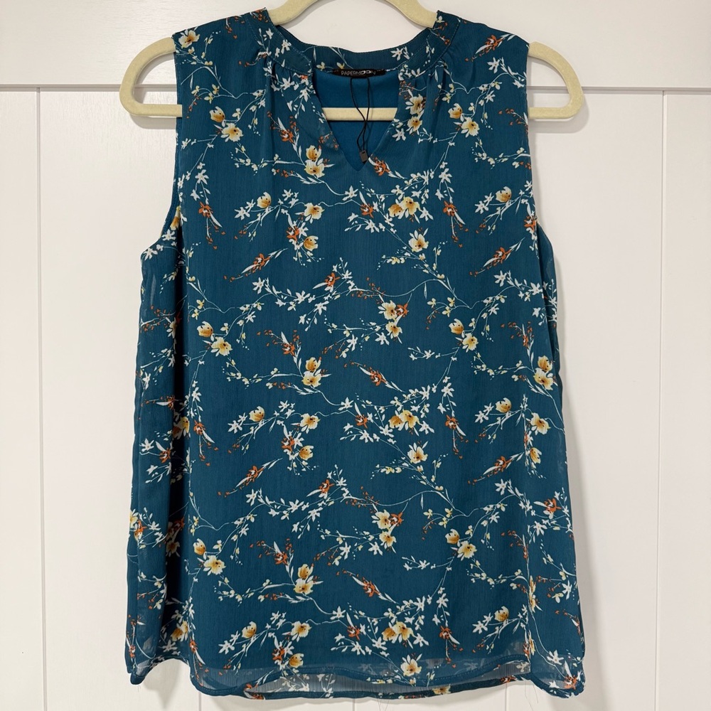 ✨ Papermoon Teal Floral Sleeveless Lined Top — Spring Easter — Size S ✨